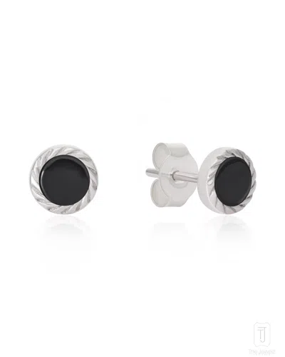 The Jewelz Men's Black / White / Grey Noir Pulse Black Onyx Silver Earrings In Multi