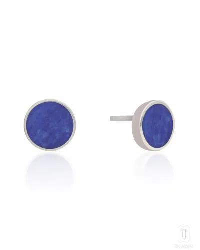 The Jewelz Men's Blue / Silver / Neutrals Indigo Tide Lapis Silver Studs Earrings In Multi
