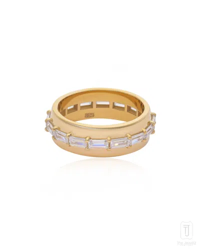 The Jewelz Silver / Gold / White Drum Baguette Sterling Silver Ring For Women In Multi