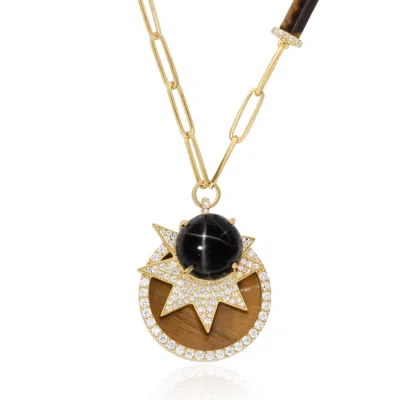 The Jewelz Women's Black / Brown Starflare Tigerseye Silver Necklace For Her