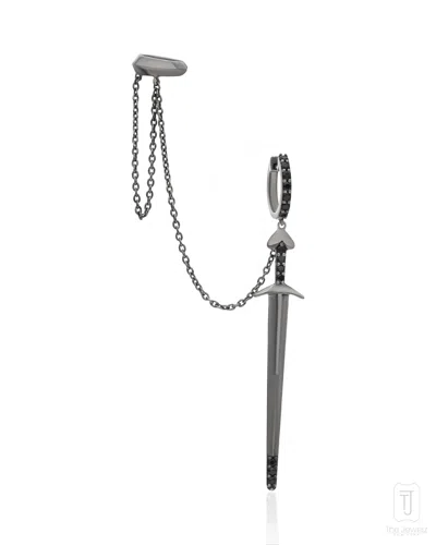 The Jewelz Women's Black / Silver Shadowpierce Cuff Danglers Earring In Silver