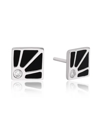 The Jewelz Women's Black / White / Silver Square Art Deco Sunburst Stud Earrings