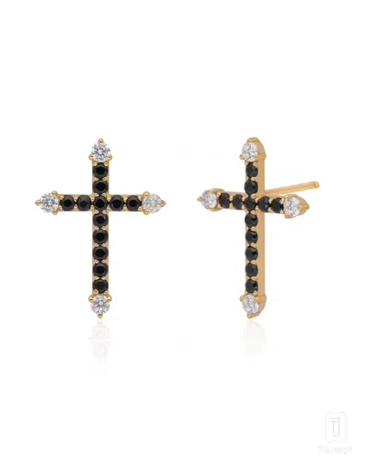 The Jewelz Women's Black / Yellow / Silver Dusk Crossline' Black Spinel 925 Silver Earrings