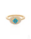 The Jewelz Women's Blue / Neutrals / Silver Eraya Balance Signet Turquoise 925 Silver Ring In Gold
