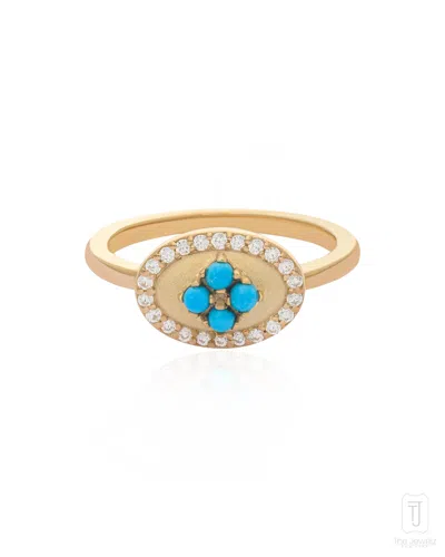 The Jewelz Women's Blue / Neutrals / Silver Eraya Balance Signet Turquoise 925 Silver Ring In Gold