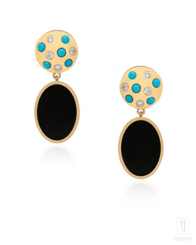 The Jewelz Women's Blue / Silver / Black Essentia Dome Black Onyx And Turquoise Cab Earrings In Sterling Silver In Multi