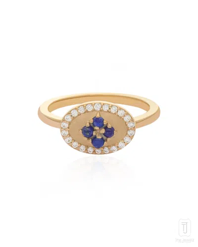The Jewelz Women's Blue / Silver / Neutrals Eraya Balance Signet Ring In Lapis