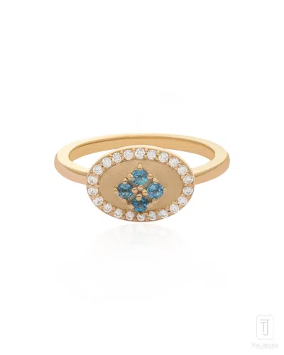The Jewelz Women's Blue / Silver / Yellow Eraya Balance Signet Ring In London Blue Topaz Gemstone In 925 Silver In Gold
