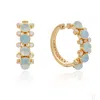The Jewelz Women's Blue / Yellow / Orange Blue Bloom Cab Aquamarine Huggies Earring In Silver