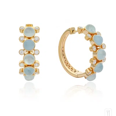 The Jewelz Women's Blue / Yellow / Orange Blue Bloom Cab Aquamarine Huggies Earring In Silver