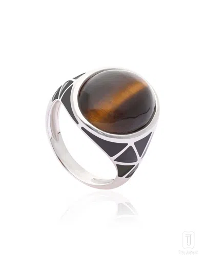 The Jewelz Women's Brown / Silver Wild Ember Natural Tiger's Eye Gemstone Ring In Multi