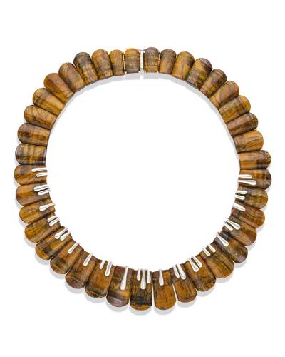 The Jewelz Women's Brown / Silver Wild Instinct – Tiger's Eye Fan Collar Necklace In Red