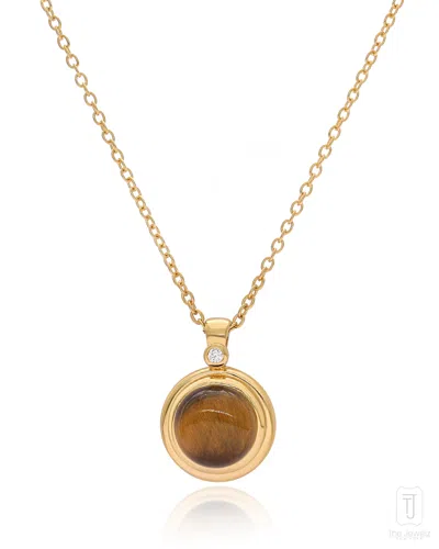 The Jewelz Women's Brown / Yellow / Orange Singularity Tiger Eye Silver Pendant Necklace