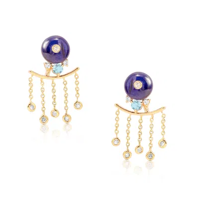 The Jewelz Women's Gold / Blue 14k Gold Nightbloom Beads & Aquamarine  Diamond Drizzle Danglers Earrings For Gi In Multi