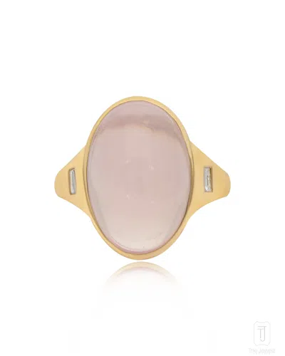 The Jewelz Women's Gold Eraya Blush Rose Quartz Cocktail Silver Ring For Gifting