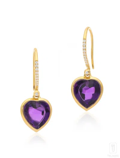 The Jewelz Women's Gold Lover's Rock Heart Carved Amethyst French Earrings In Silver