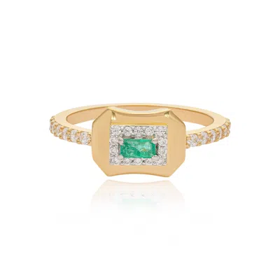 The Jewelz Women's Green Emerald Baguette Innes Gold Ring For Valentines Gifting