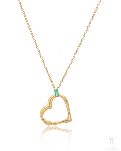 The Jewelz Women's Green / Gold Eraya Zest Heart Pendant With Emerald Birthstone Baguette In Multi
