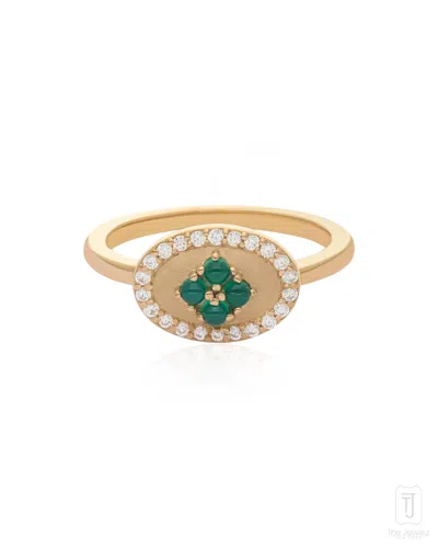 The Jewelz Women's Green / Neutrals / Gold Green Onyx Eraya Balance Signet Silver Ring In Multi