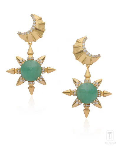 The Jewelz Women's Green / Silver The Prophecy A Celestial Of Moon & Sun Silver Earrings
