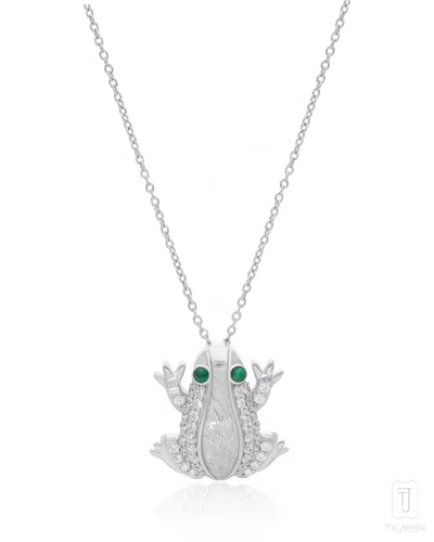 The Jewelz Women's Green / White / Silver Moonpond Frog 925 Silver Necklace In Multi