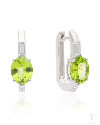 The Jewelz Women's Green / White / Silver Peridot Whispers 925 Silver Hoop Earring In Multi