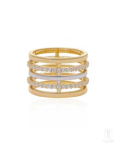 The Jewelz Women's Neutrals / Gold / Silver Lorelai Three Tier Band Silver Ring