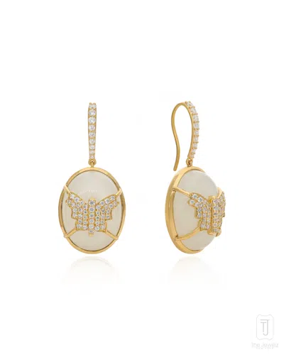 The Jewelz Women's Neutrals / White Wings Moonstone Hook Butterfly Earrings In Silver