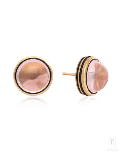 The Jewelz Women's Pink / Black / Silver Blush Noir' Rose Quartz 925 Silver Earrings In Multi