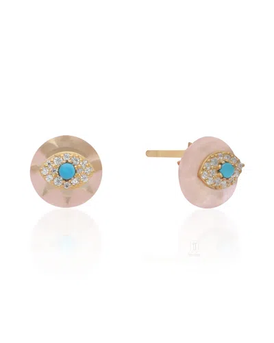 The Jewelz Women's Pink / Yellow / Blue Sunset Tide' Turquoise & Rose Quartz Silver Earrings In Multi