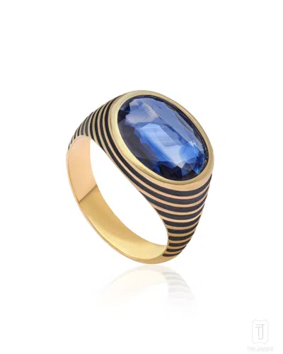 The Jewelz Women's Silver / Black / Blue Kyanite Shadow 925 Silver Ring In Gold