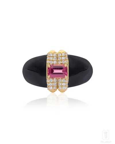 The Jewelz Women's Silver / Black / Pink Twilight Rose' Pink Tourmaline 925 Silver Ring
