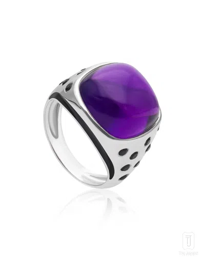 The Jewelz Women's Silver / Black / Purple Royal Eclipse' African Amethyst 925 Silver Ring In Metallic