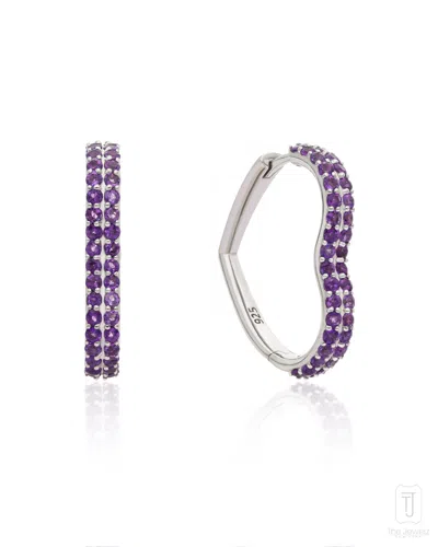 The Jewelz Women's Silver / Blue / Pink Amethyst One Love Silver Huggies