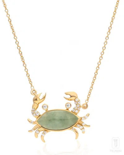 The Jewelz Women's Silver Crab Flow Green Aventurine Necklace For Gifting