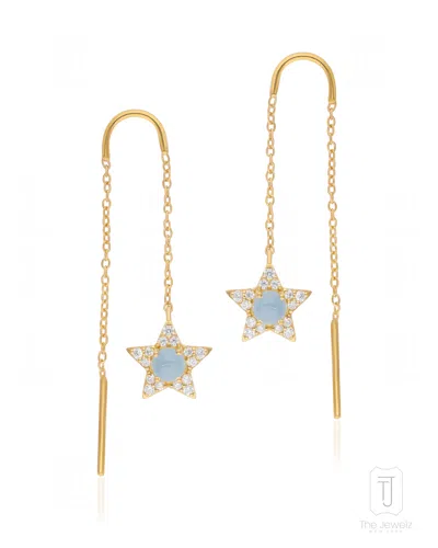 The Jewelz Women's Silver / Neutrals March Birthstone Astral Aura Aquamarine Threader Silver Earrings