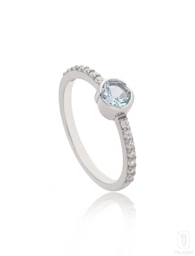 The Jewelz Women's White Aqua Innes Brilliant Sterling Silver Ring