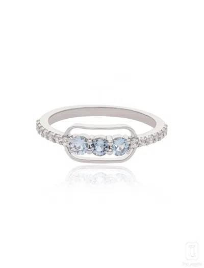 The Jewelz Women's White Aqua Innes Triad Silver Ring