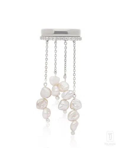 The Jewelz Women's White / Silver / Neutrals Pearl Fringe Band Ring In 925 Sterling Silver In Multi