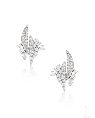 The Jewelz Women's White Uniform Silhouette Illusion Studs-ii Silver Earrings-lab Grown Diamonds