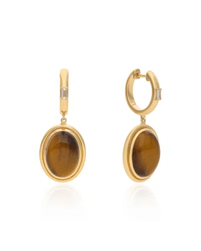 The Jewelz Women's Yellow / Orange / Brown Tigers Eye-singularity Huggies Silver Earrings In Multi