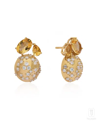 The Jewelz Women's Yellow / Orange / Silver Honey Reverie Citrine Studs Silver Earrings For Gifting