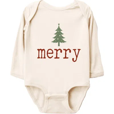 The Juniper Shop Kids'  Merry Christmas Tree Stars Long Sleeve Bodysuit (baby) In Natural