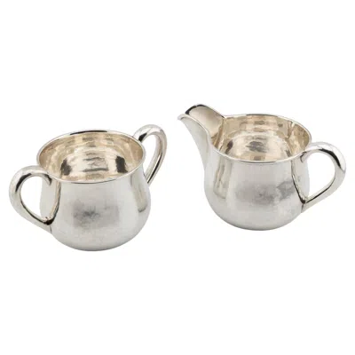 Pre-owned The Kalo Shop Sterling Silver Arts And Crafts Sugar Bowl And Creamer, 1930s In Sand