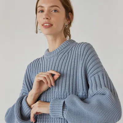 The Knotty Ones Delcia: Dusty Blue Cotton Sweater