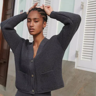 The Knotty Ones Preila: Charcoal Merino Wool Cardigan In Blue