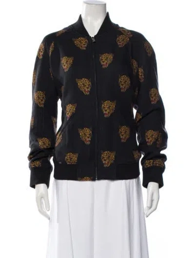 Pre-owned The Kooples Animal Print Bomber Jacket In Blue
