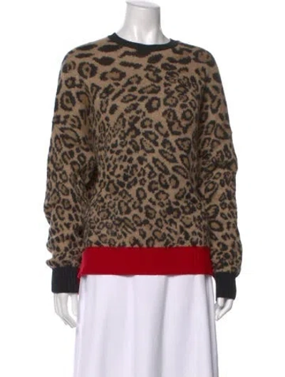 Pre-owned The Kooples Animal Print Crew Neck Sweater In Brown