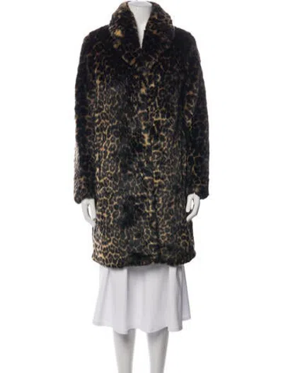 Pre-owned The Kooples Animal Print Faux Fur Coat W/ Tags In Black