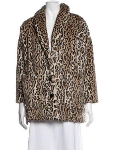 Pre-owned The Kooples Animal Print Faux Fur Jacket In Brown